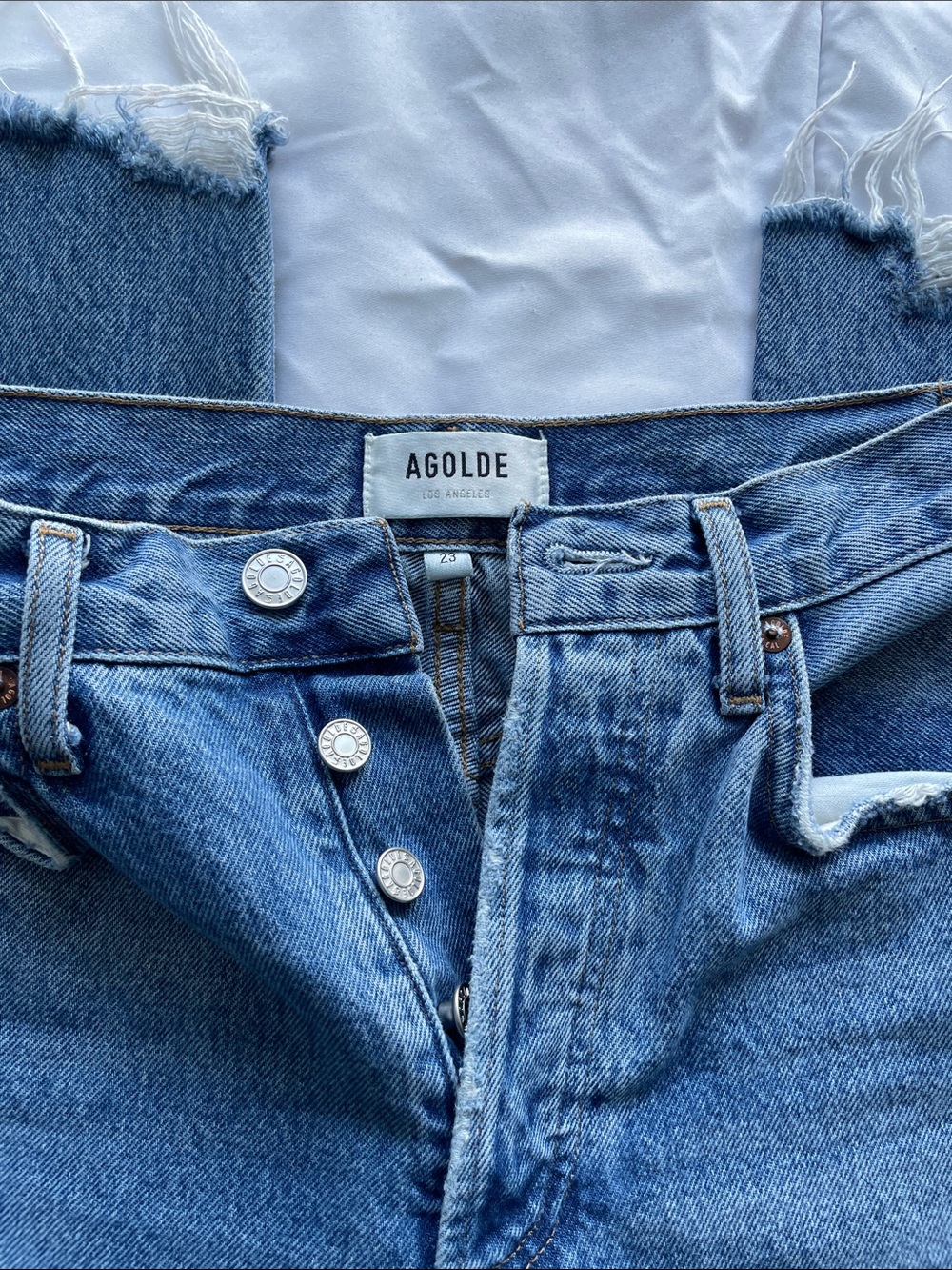Agolde Riley Blue Denim Jeans raw hem - Picture 5 of 6